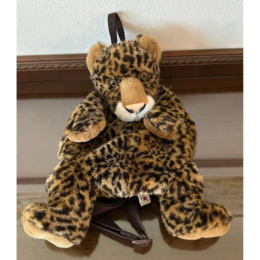 Aurora World Leopard Plush Backpack Spotted Animal Print Faux Fur 16 Inch Brown